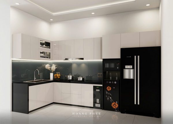 Tủ bếp Sắc be ánh kim